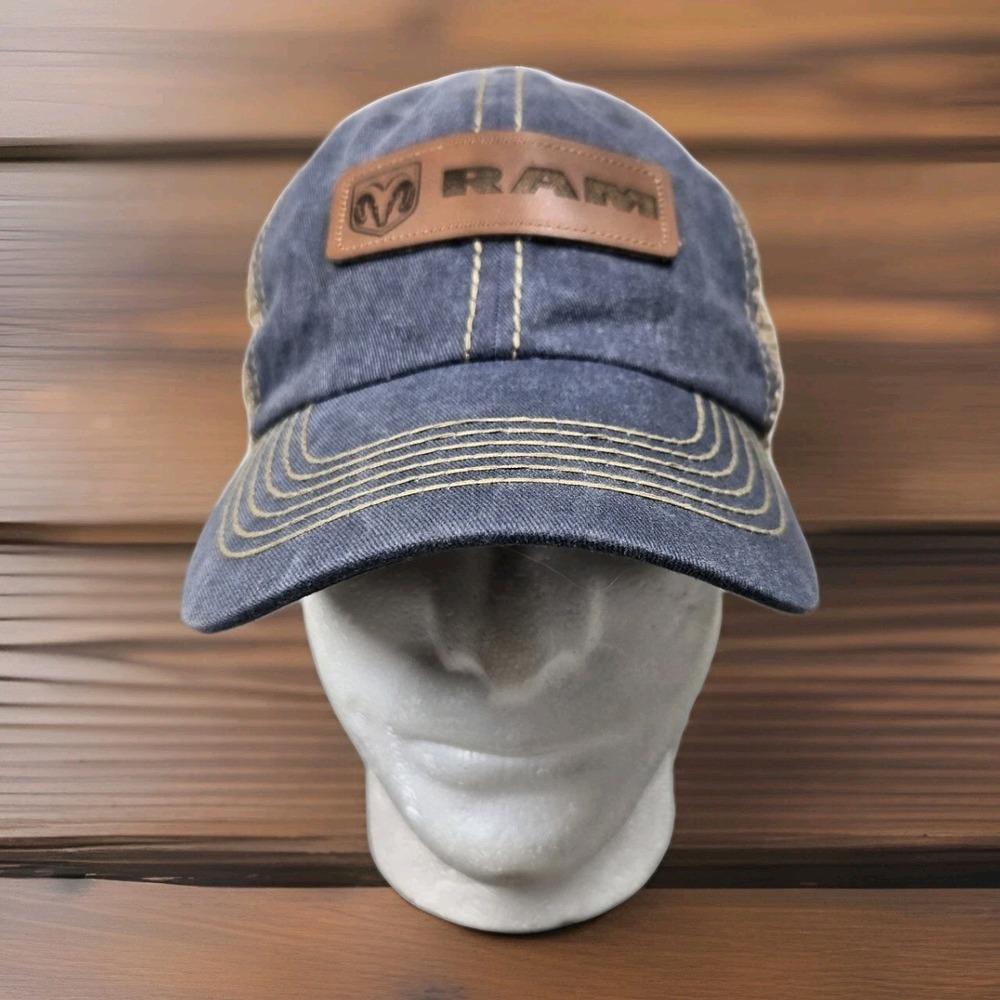 Ram Denim Trucker Style Hat Mens Adjustable OS Leather Patch Logo‎